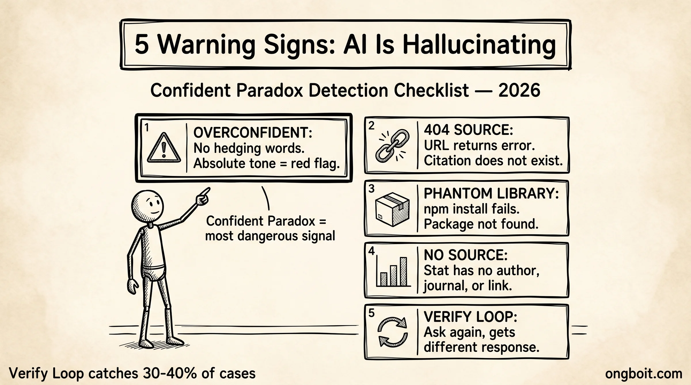 5 dấu hiệu nhận biết AI đang hallucinate: checklist minh họa tay