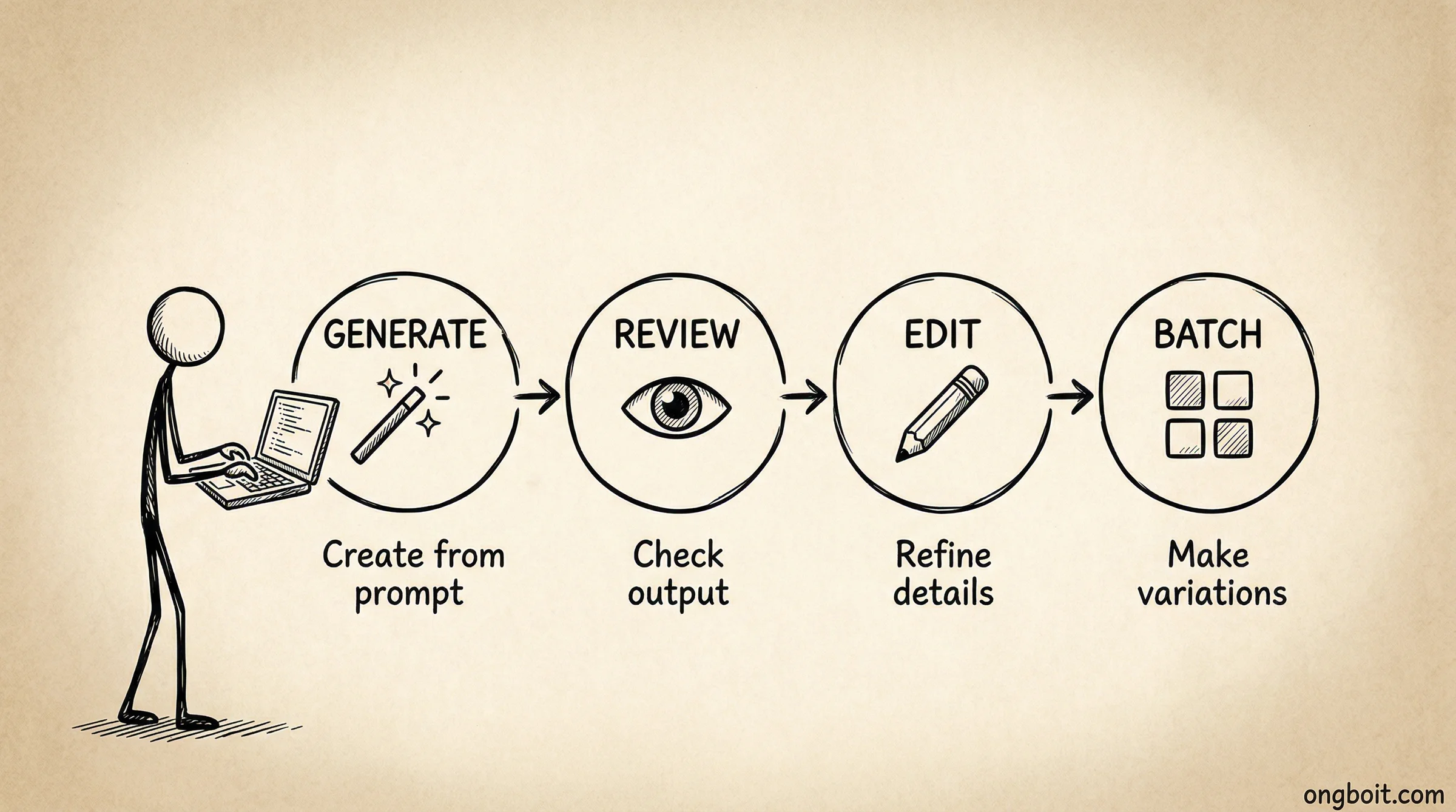 Banana Claude 4-step workflow Generate Review Edit Batch