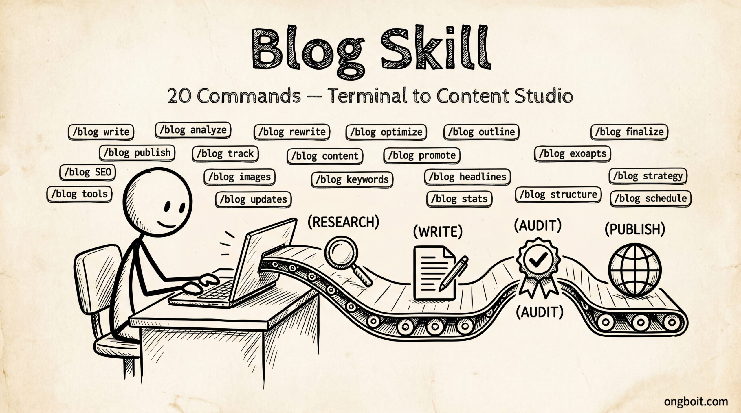 Blog Skill 20 commands terminal to content studio