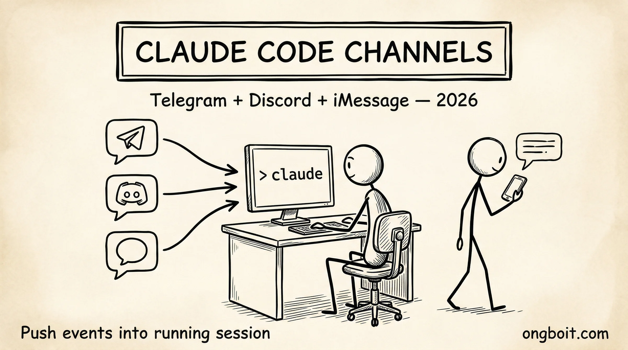 Claude Code Channels Telegram Discord iMessage push events 2026
