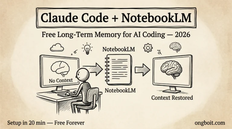 Claude Code kết hợp NotebookLM làm bộ nhớ dài hạn miễn phí - workflow diagram