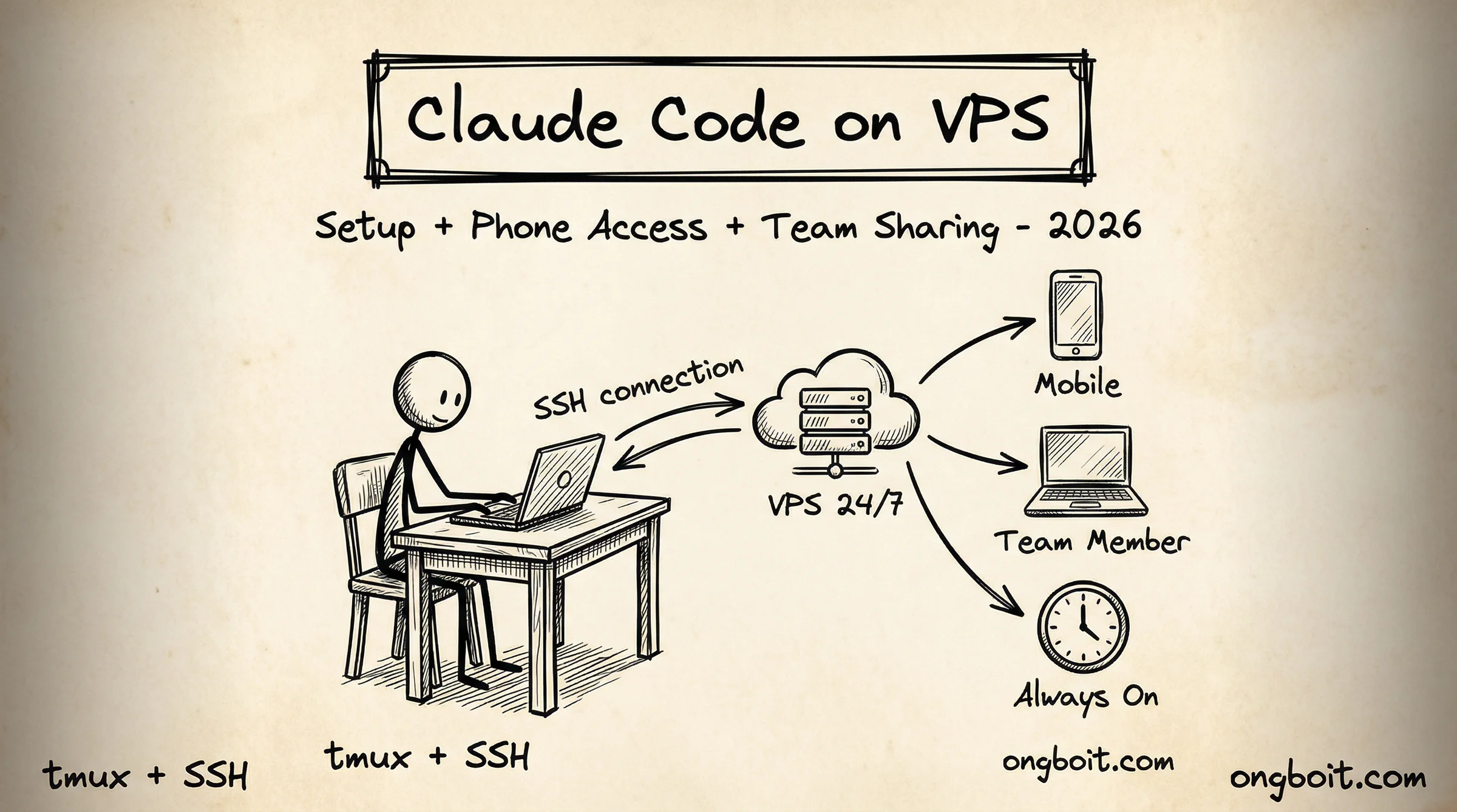 Claude Code trên VPS: setup SSH, truy cập từ phone, chia sẻ cho team