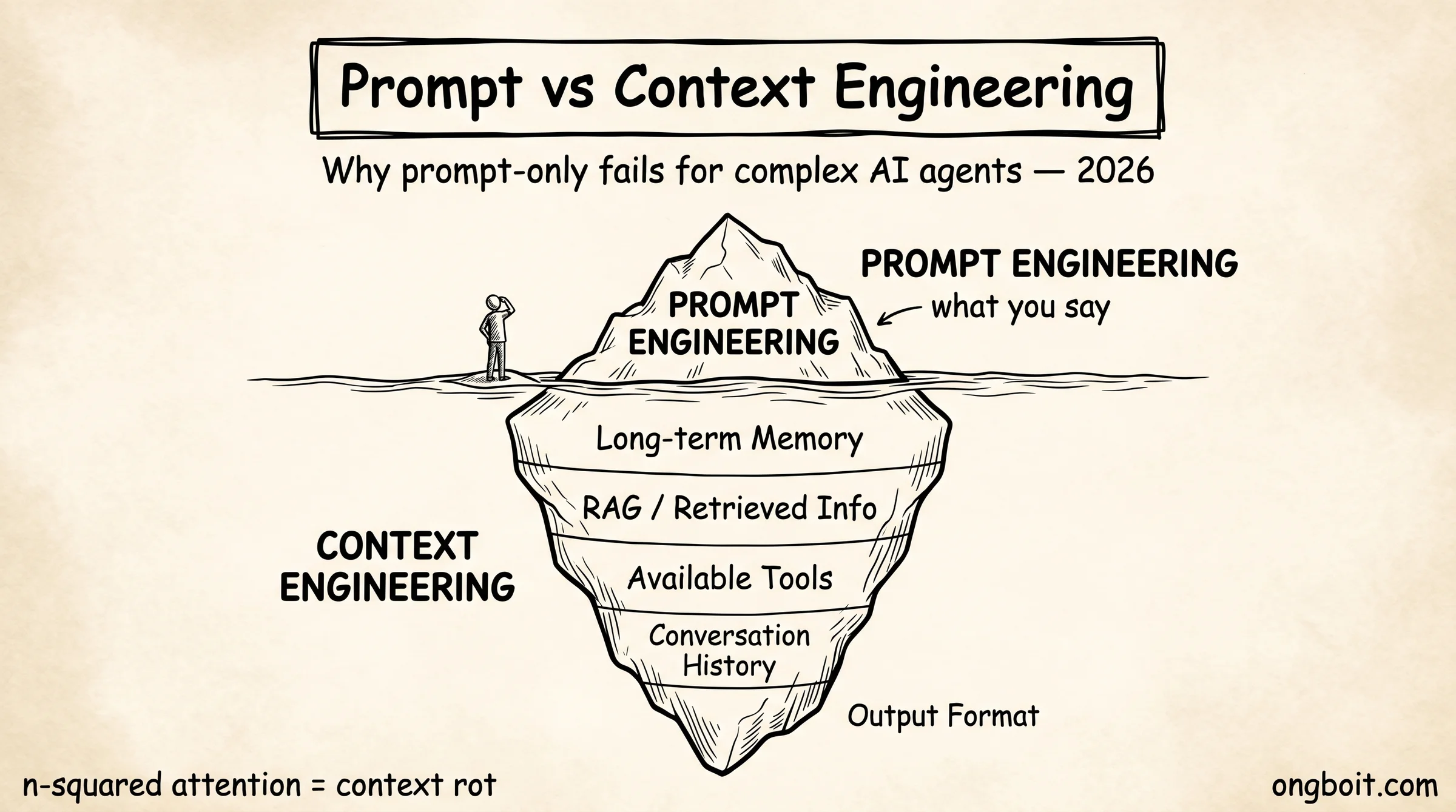 Prompt Engineering vs Context Engineering: iceberg diagram