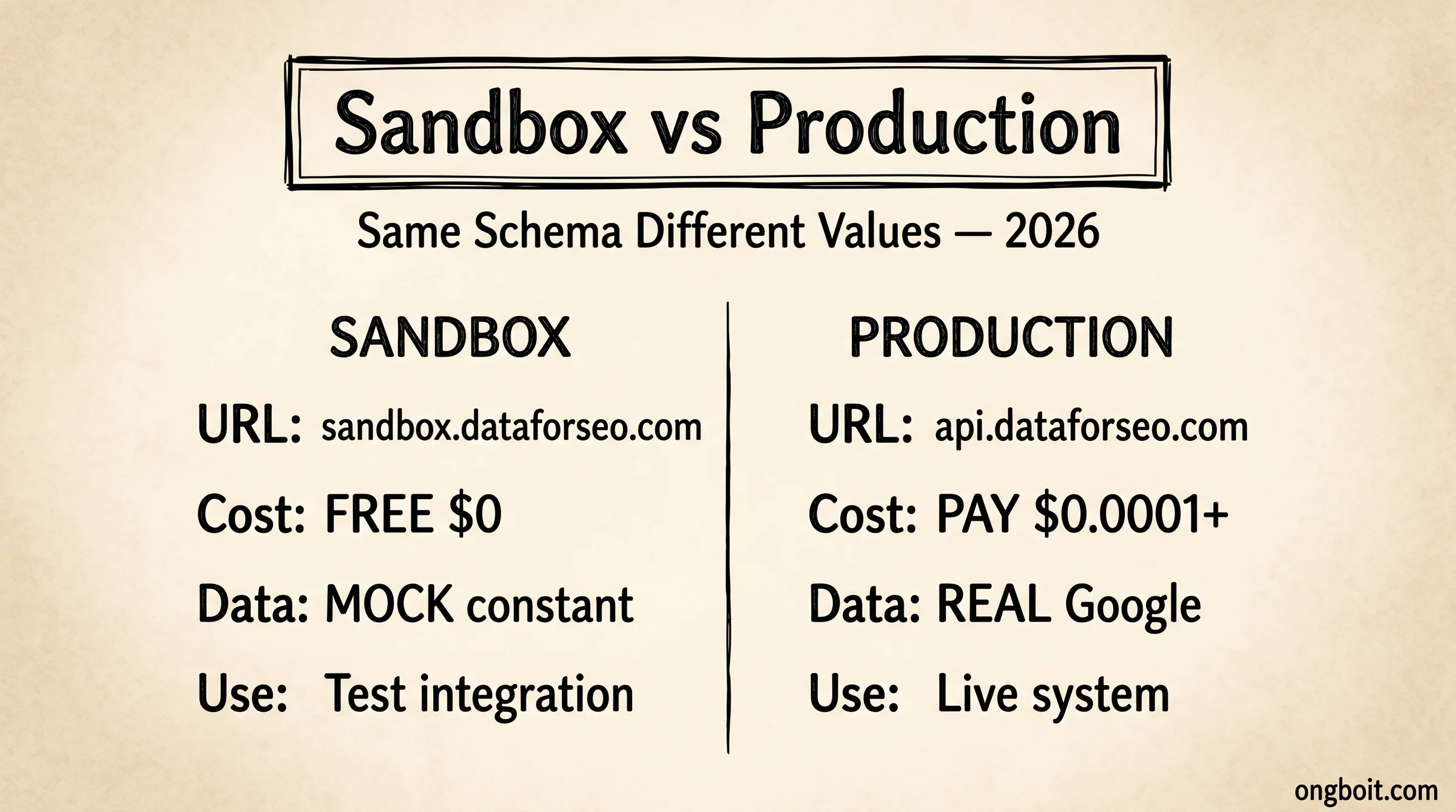 DataForSEO sandbox vs production: 5 khác biệt chính khi test API