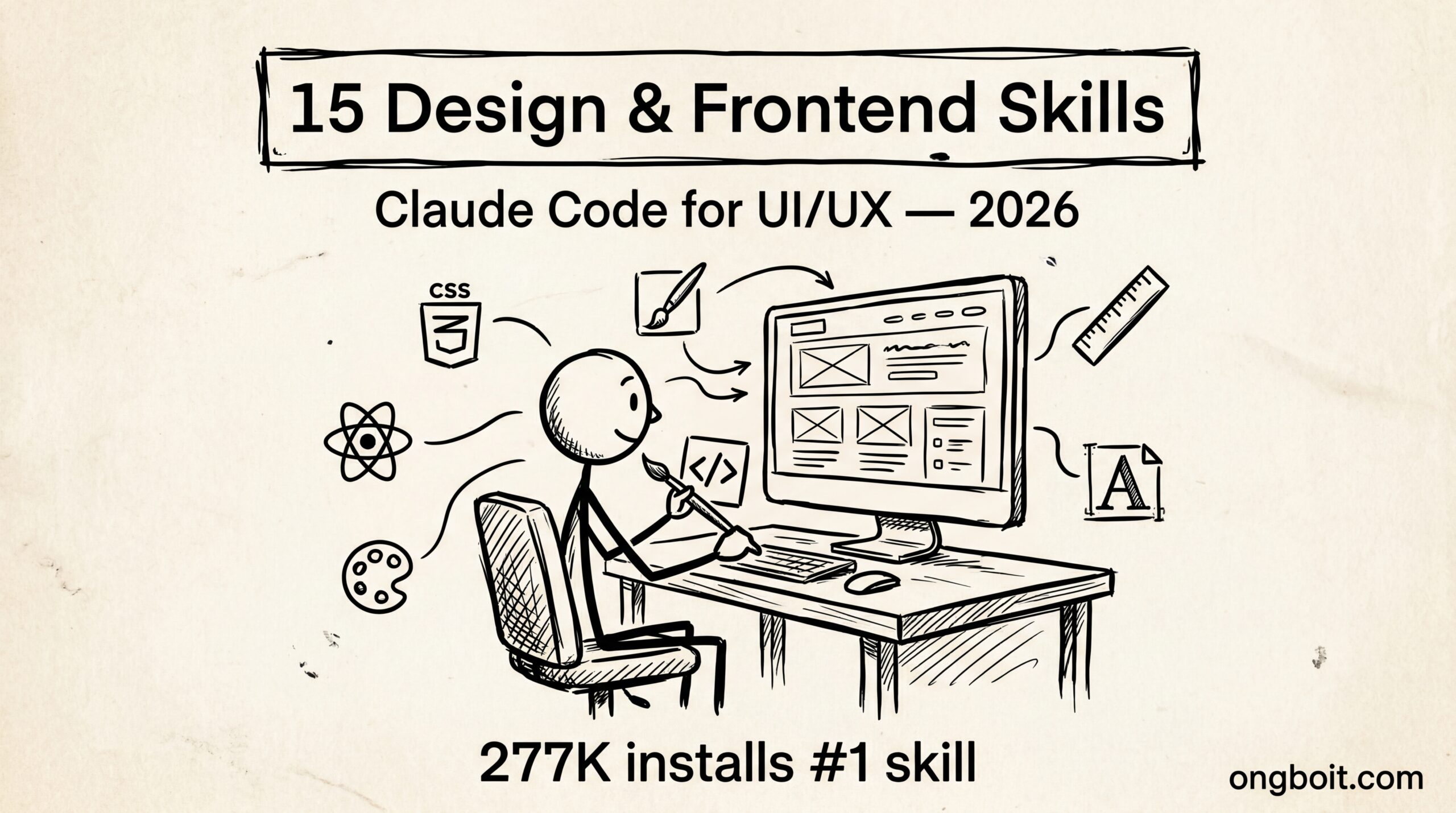 Claude Code design skill hero: 15 skills frontend UI UX tốt nhất cho developer Việt 2026