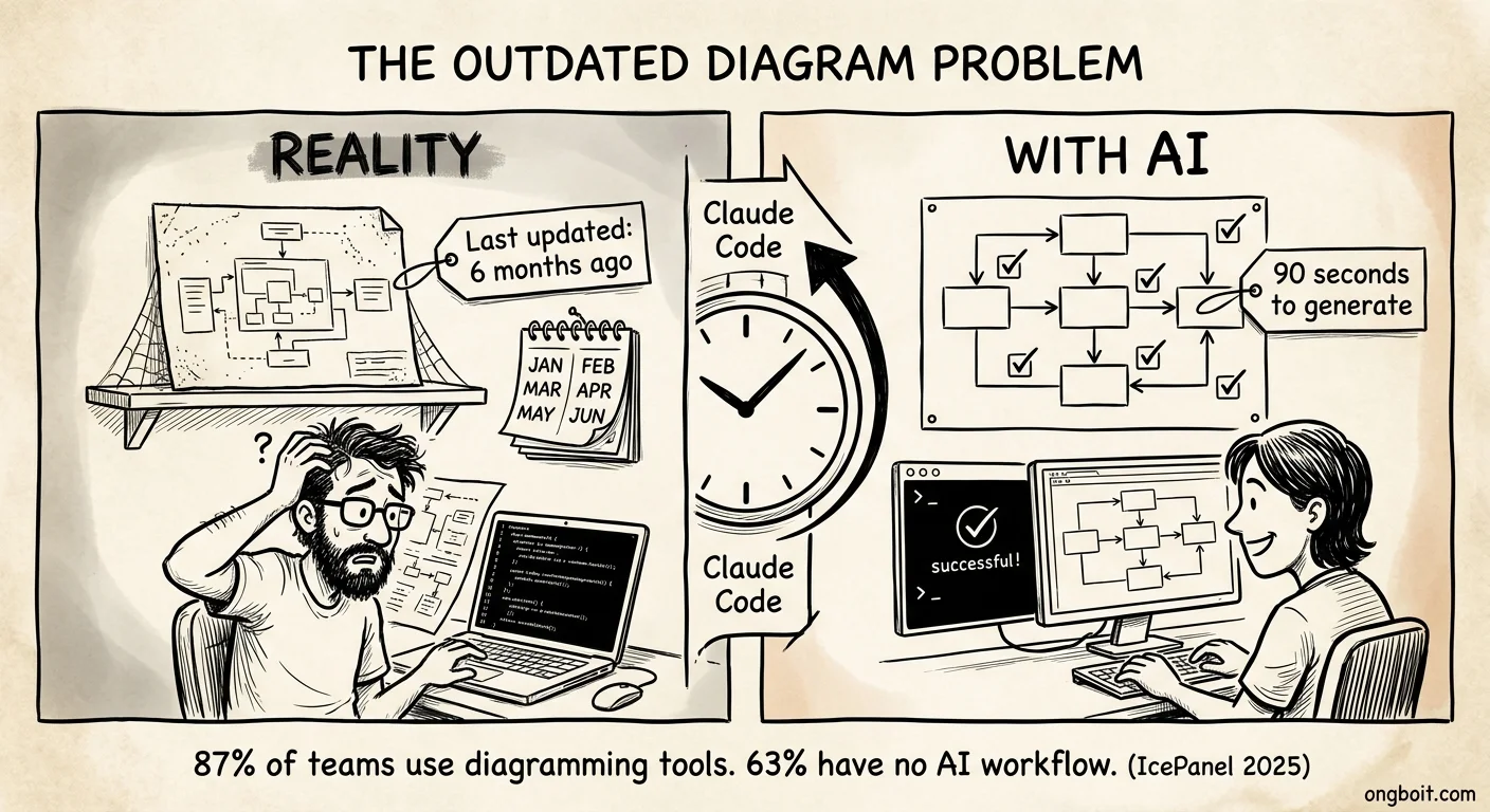 So sánh quy trình vẽ diagram thủ công mất 45 phút với claude code excalidraw tạo tự động trong 90 giây