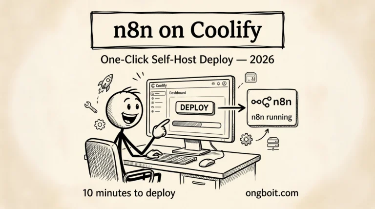 n8n Coolify: stick figure deploy n8n qua Coolify dashboard mot click - huong dan self-host n8n voi Coolify 2026