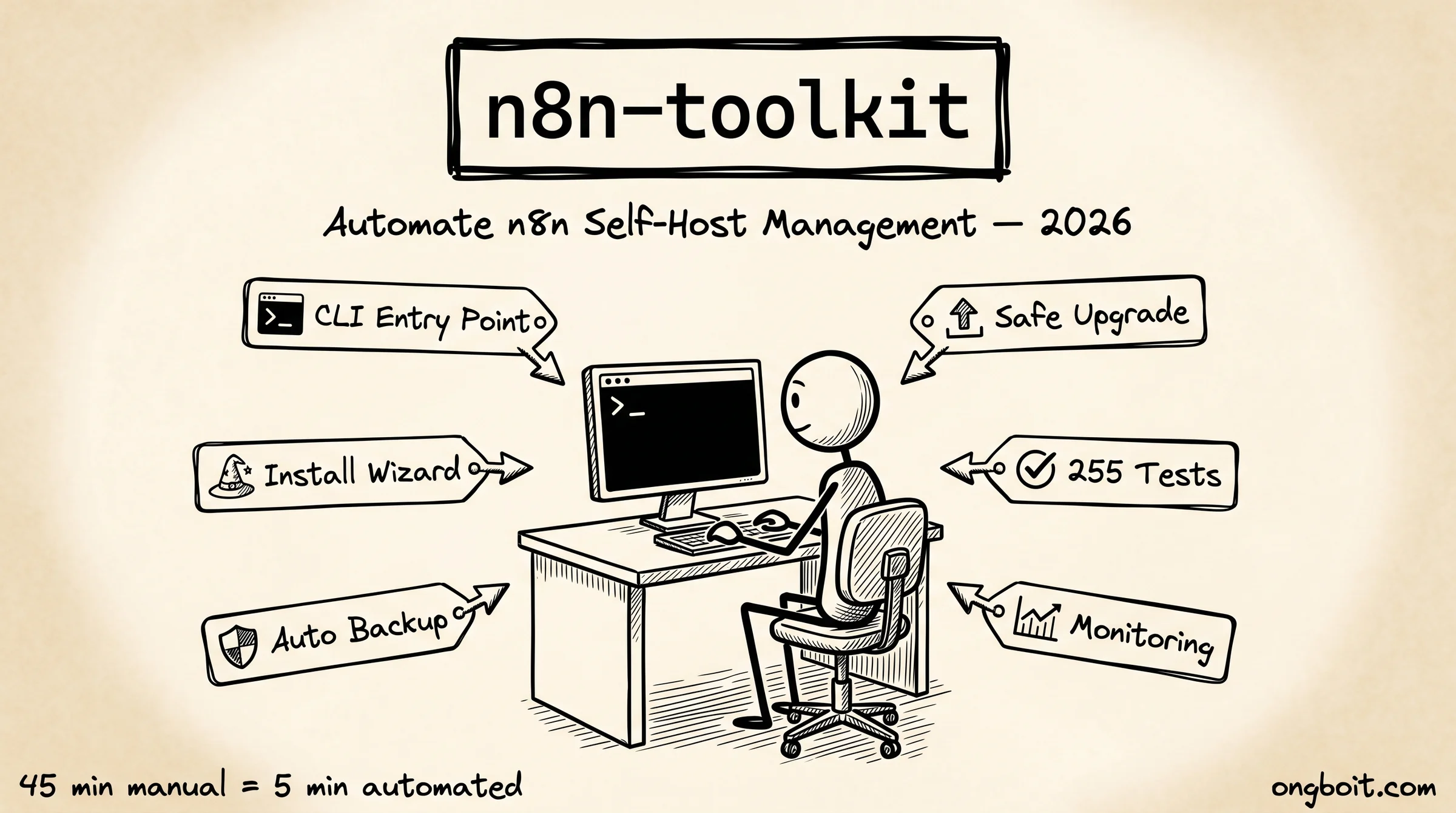n8n-toolkit bash CLI tự động hóa n8n self-host: wizard install, backup, upgrade chỉ 1 lệnh