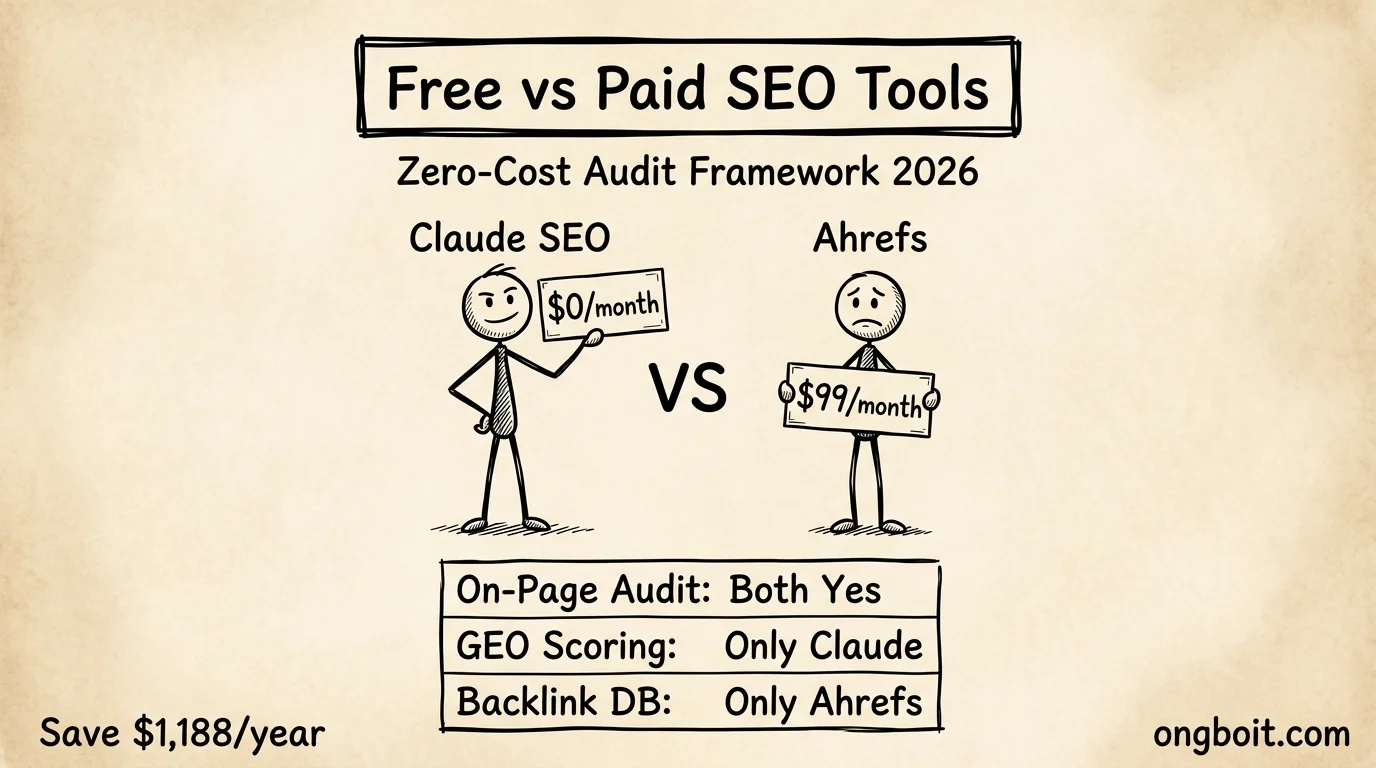 Claude Code SEO vs Ahrefs pricing comparison - Zero-Cost Audit Framework