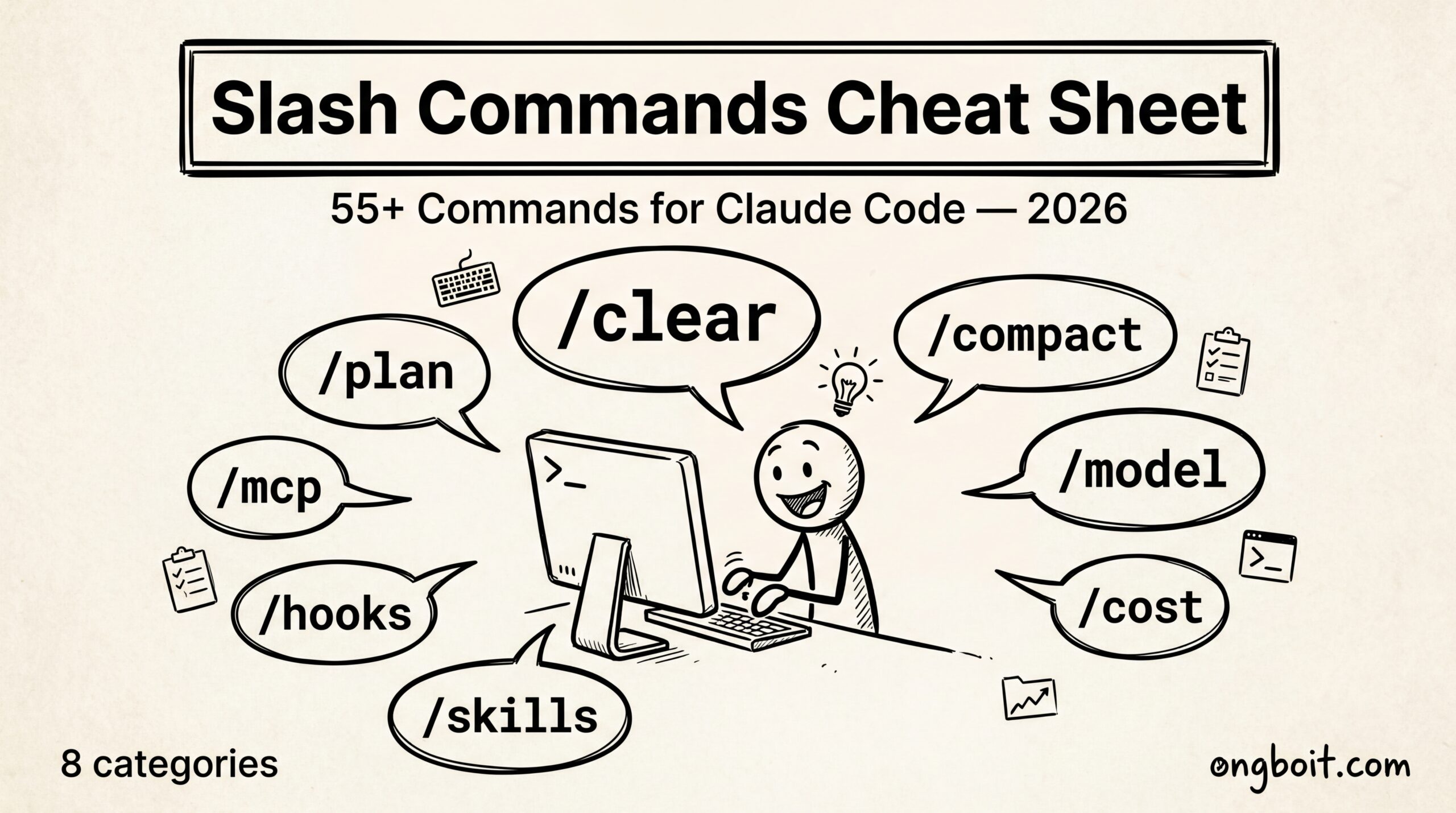 55+ Claude Code slash commands cheat sheet