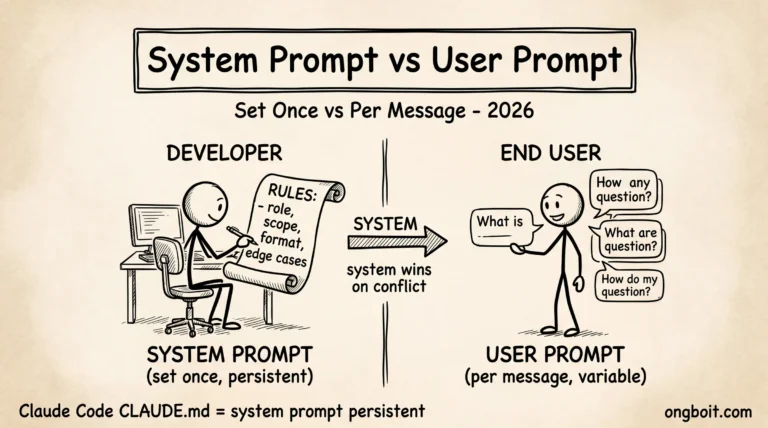 System Prompt vs User Prompt: developer vs end user, set-once vs per-message