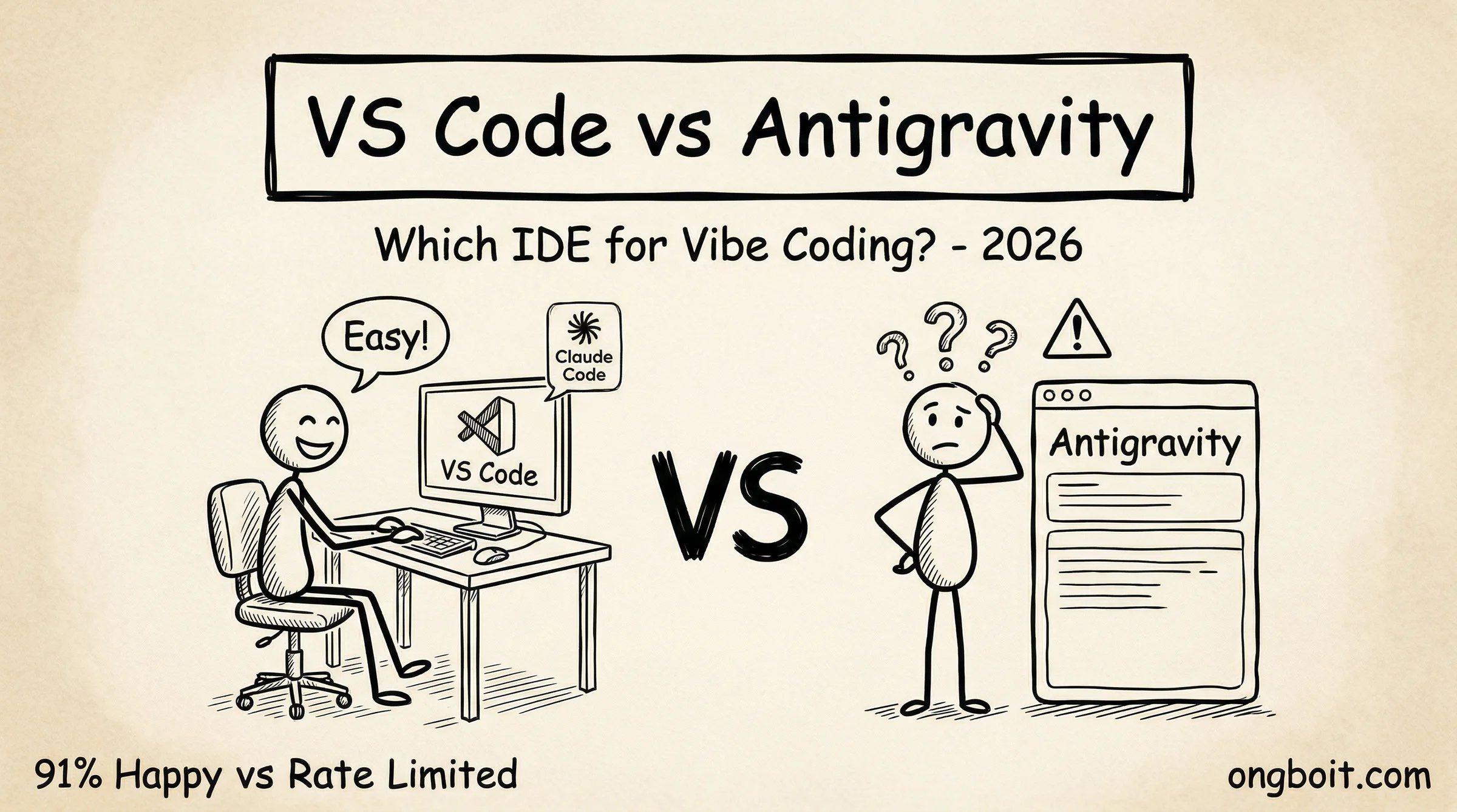 VS Code vs Antigravity: so sánh IDE cho vibe code, Antigravity loạng choạng vs VS Code + Claude Code tự tin tại terminal