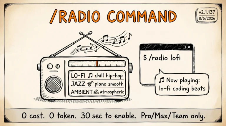 Claude Code /radio command 2026: vintage radio + 3 channel lo-fi jazz ambient, terminal CLI v2.1.137 ship 8/5