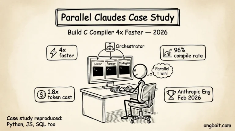 Parallel Claudes case study hero parchment dev ở monitor 3 terminal lexer parser codegen orchestrator 4x faster