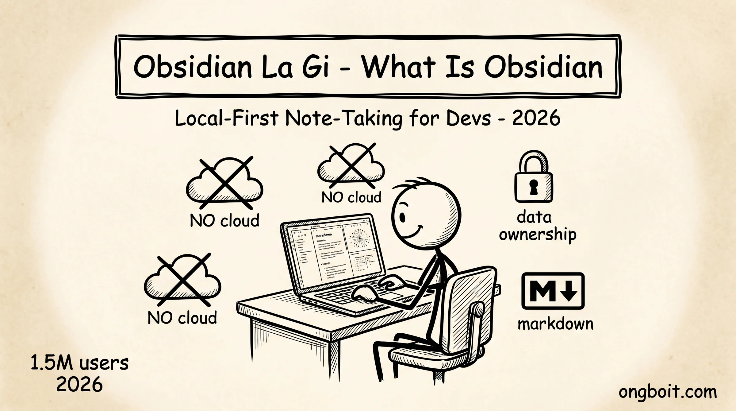 Obsidian La Gi: note-taking local-first markdown thuần cho developer 2026, 1.5M người dùng, miễn phí