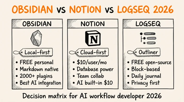 Obsidian Vs Notion Vs Logseq 2026: comparison 3 tool knowledge management cho AI workflow developer