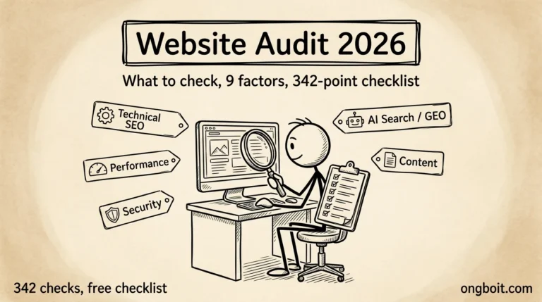 Hero Audit Website 2026: nhân vật soi website bằng kính lúp, 9 yếu tố và checklist 342 mục