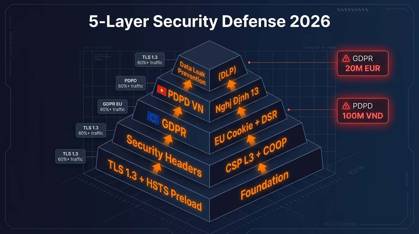 5-layer security defense pyramid 2026 dark tech