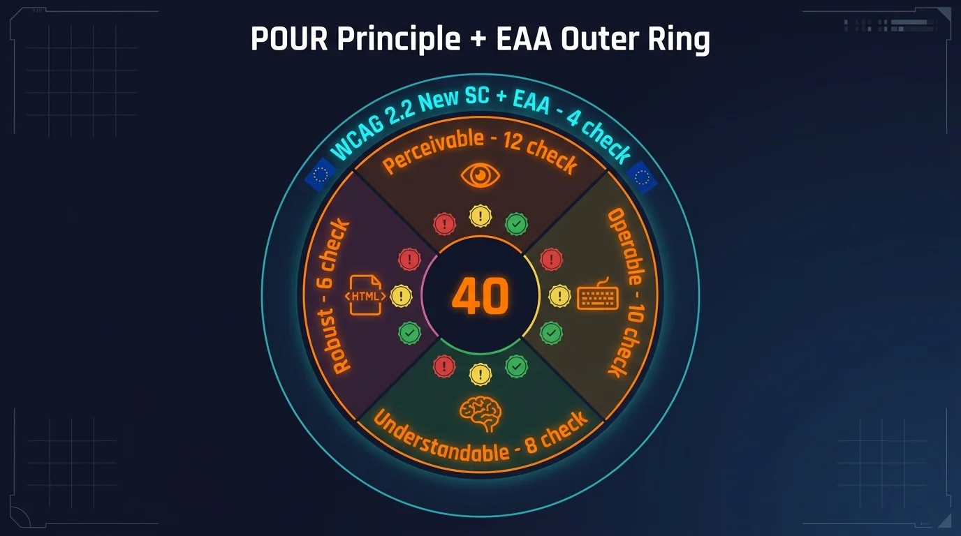 POUR principle wheel WCAG 2.2 EAA outer ring dark tech