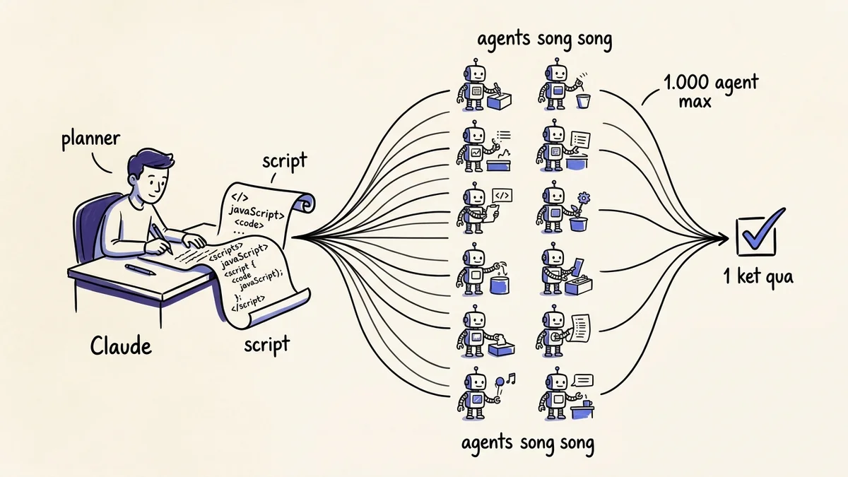 Sơ đồ Claude Code dynamic workflows điều phối nhiều agent song song
