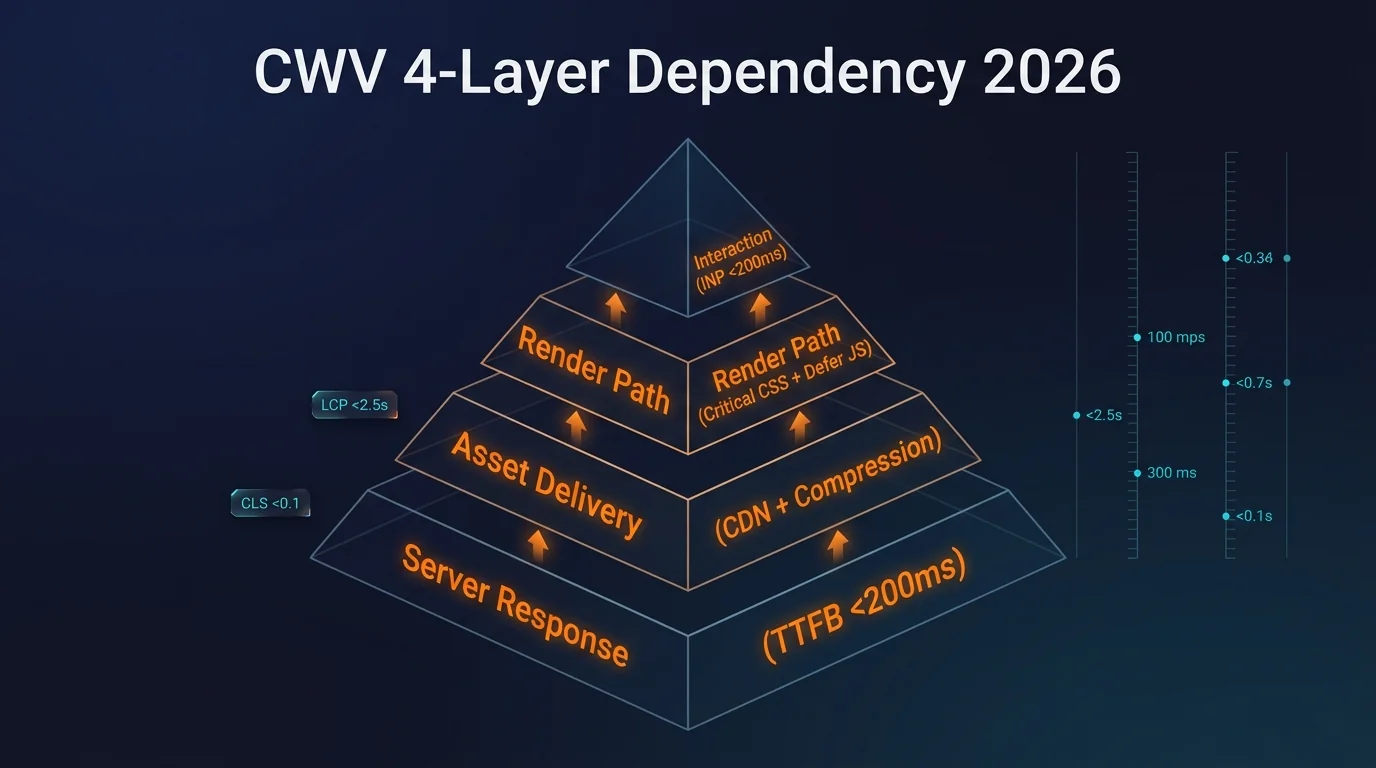 Core Web Vitals 4-layer dependency pyramid 2026