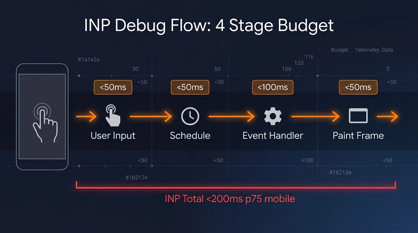 INP debug flow: input → schedule → render < 200ms