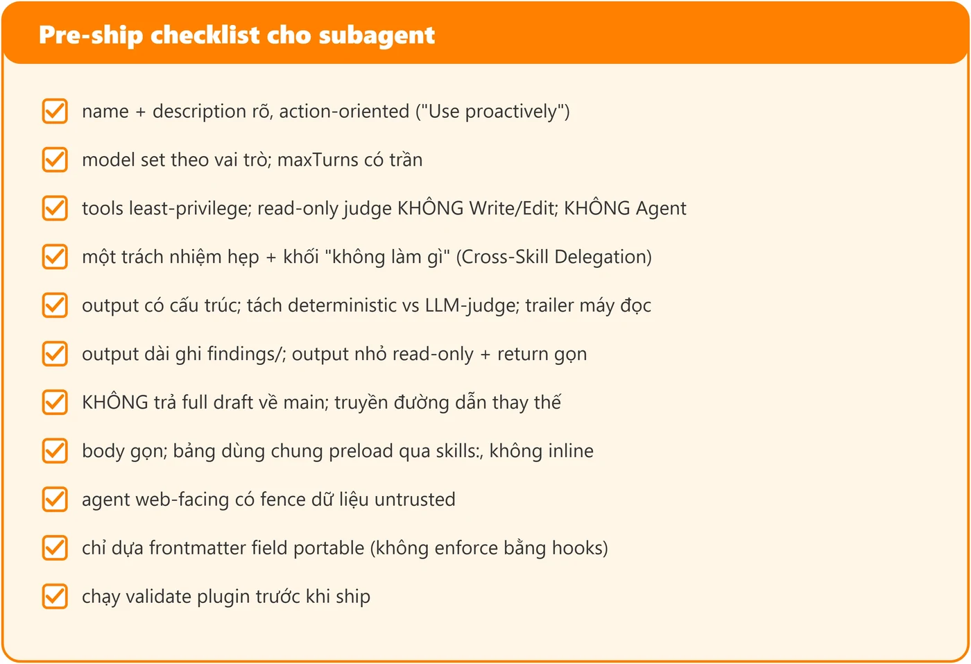 Pre-ship checklist 11 muc kiem tra truoc khi ship mot subagent